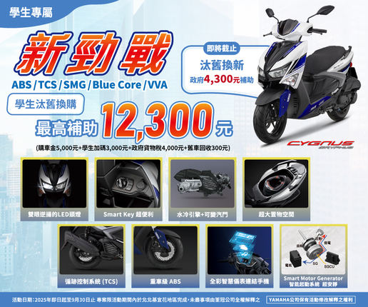 學生買新勁戰，汰舊最高補助 12,300元
